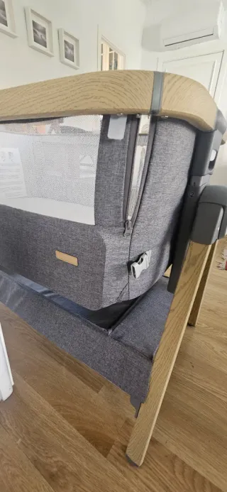 Minicuna colecho madera y textil gris