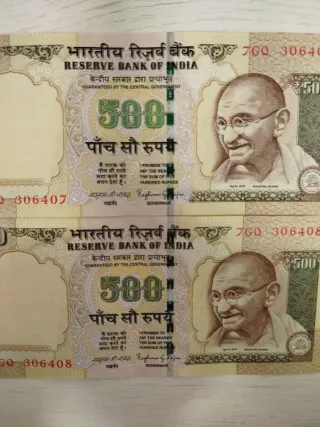 2 Billetes 500 India Serie Corelativa