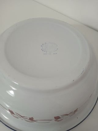 Antico Catino Bacinella Ferro Smaltato Bianco Ross