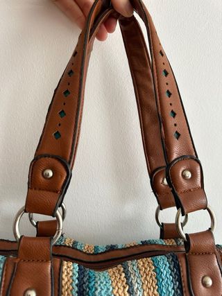 Bolso de hombro de rafia tejido multicolor