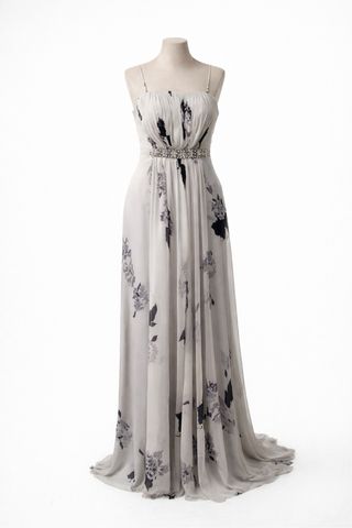 Vestido de fiesta largo gris y blanco