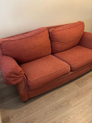 Sofá 2 plazas cómodo tela naranja/rojo