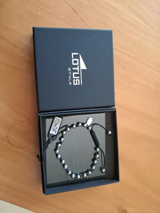 Pulsera Lotus Hombre Bolas Plata Negra