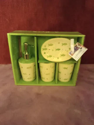 Juego baño jabonera y vasos