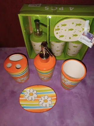Juego baño jabonera y vasos