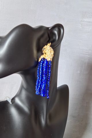 Pendientes largos cristal azul y dorado