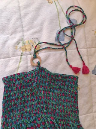 Vestido largo estampado verde y rosa