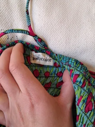 Vestido largo estampado verde y rosa