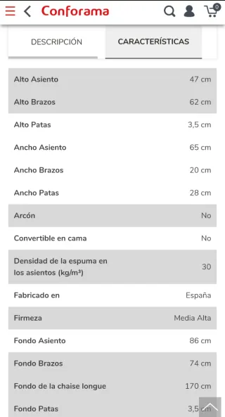 Sofá Chaise Longue S NOEMI Izquierda 3 Plazas