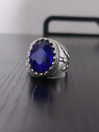 Anello color Argento con Pietra Blu
