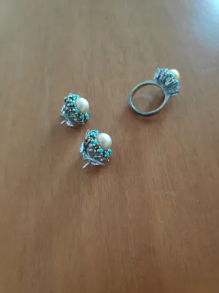 Conjunto de Joyería Vintage con perlas y turquesas