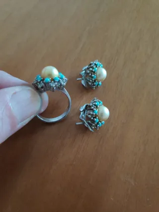 Conjunto de Joyería Vintage con perlas y turquesas