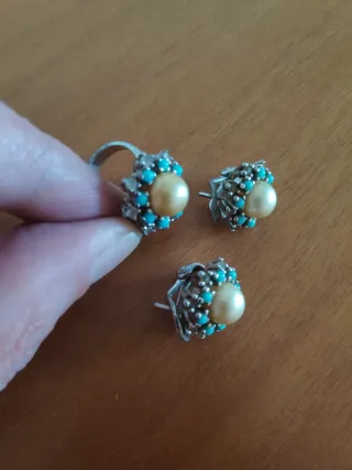 Conjunto de Joyería Vintage con perlas y turquesas