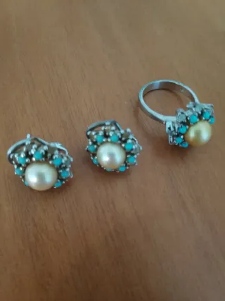 Conjunto de Joyería Vintage con perlas y turquesas