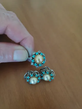 Conjunto de Joyería Vintage con perlas y turquesas