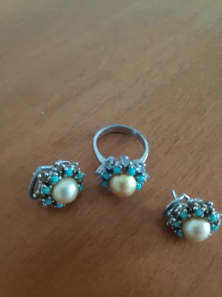 Conjunto de Joyería Vintage con perlas y turquesas