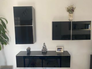 Conjunto muebles salón modernos negro y plateado