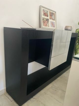 Conjunto muebles salón modernos negro y plateado