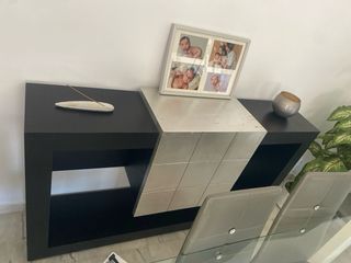 Conjunto muebles salón modernos negro y plateado