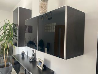 Conjunto muebles salón modernos negro y plateado