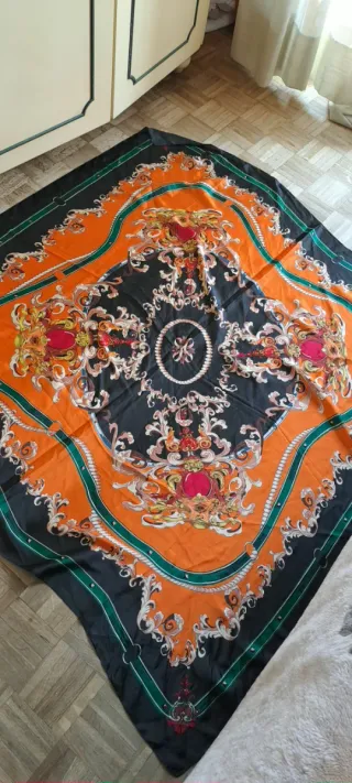 Foulard Sciarpa Viscosa Seta Nero Arancio
