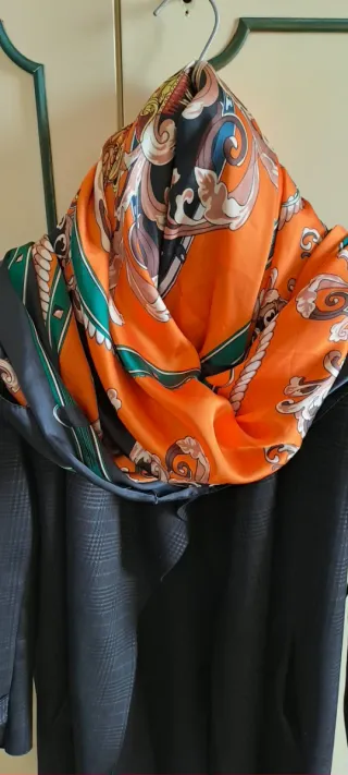 Foulard Sciarpa Viscosa Seta Nero Arancio