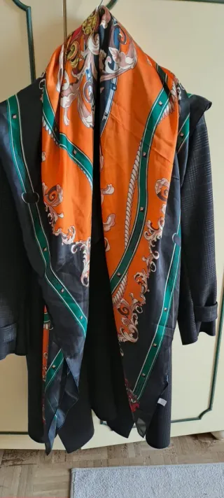 Foulard Sciarpa Viscosa Seta Nero Arancio
