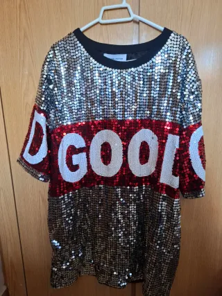 Vestido fiesta lentejuelas rojo y plateado