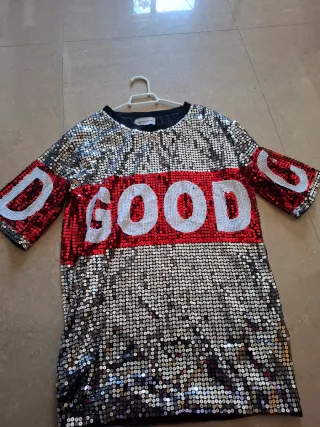 Vestido fiesta lentejuelas rojo y plateado