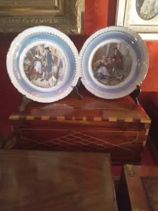 Pareja Platos Porcelana Escenas Inglesas 1950
