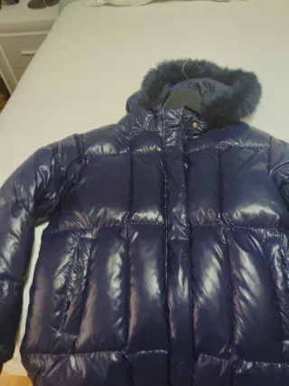 Anorak/Parka Azul con Capucha de Pelo