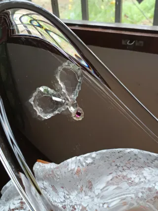 Centro de mesa cristal y metal dorado