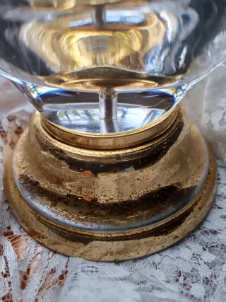 Centro de mesa cristal y metal dorado