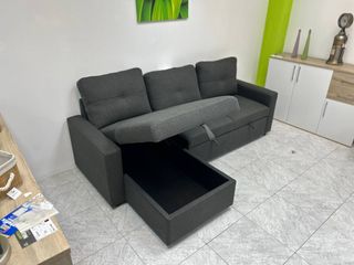 Sofá Cama Chaise Longue Gris con Almacenaje