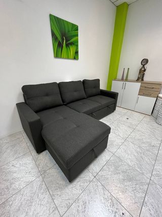 Sofá Cama Chaise Longue Gris con Almacenaje