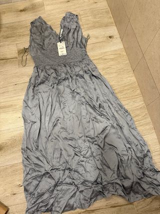 Vestido Zara Gris Largo