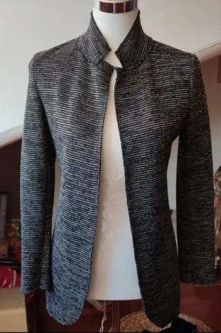 Giacca donna fantasia righe grigio/bianco