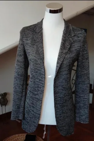 Giacca donna fantasia righe grigio/bianco