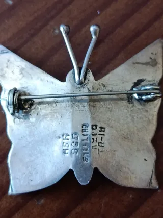 Broche Mariposa Taxco Plata 925 Abulón Vintage