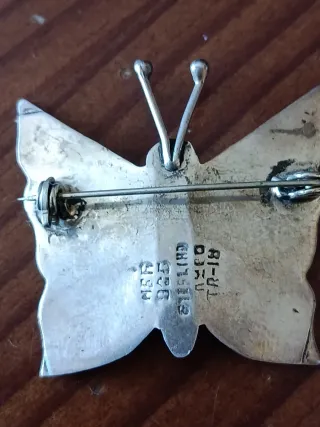 Broche Mariposa Taxco Plata 925 Abulón Vintage