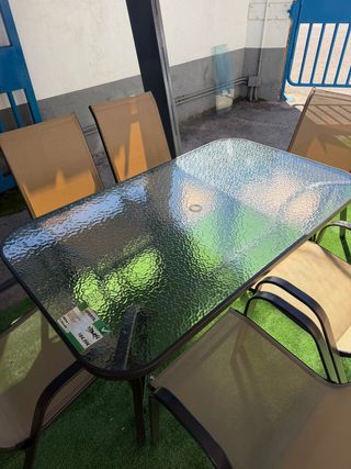 Comedor terraza 6 sillas cristal y metal