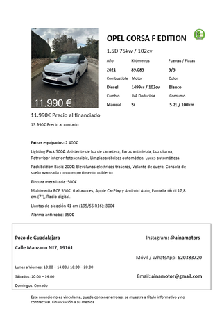 🎉 Opel Corsa F Edition 2021 Diesel IVA DEDUCIBLE