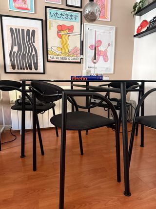 Conjunto 6 Sillas Comedor Negras y Metal tubo