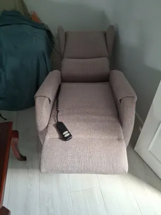 Sillón relax tela beige/gris