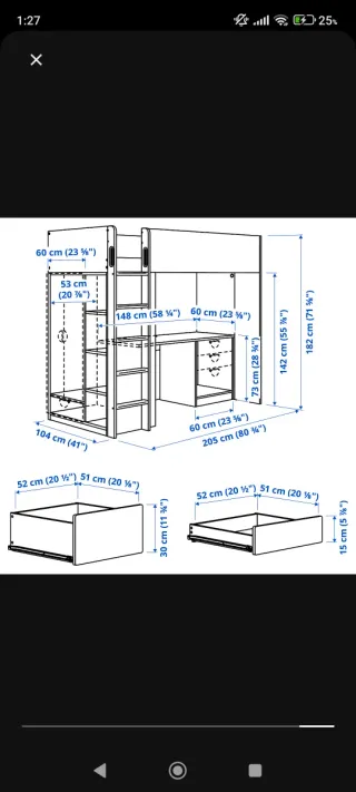 Litera Ikea Blanca con Escritorio