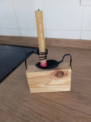 Candelabro artesanal madera y metal