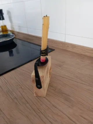 Candelabro artesanal madera y metal