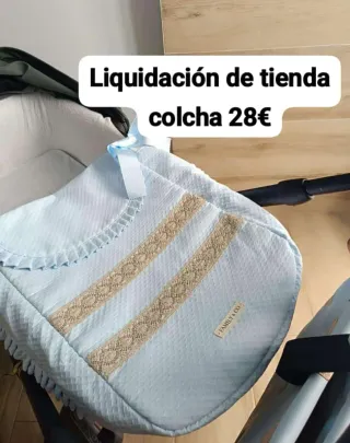 Colcha capazo bebé azul y camel