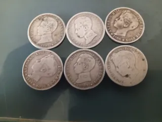 7 Monedas Plata 1 Peseta Alfonso XIII, XII