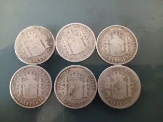 7 Monedas Plata 1 Peseta Alfonso XIII, XII